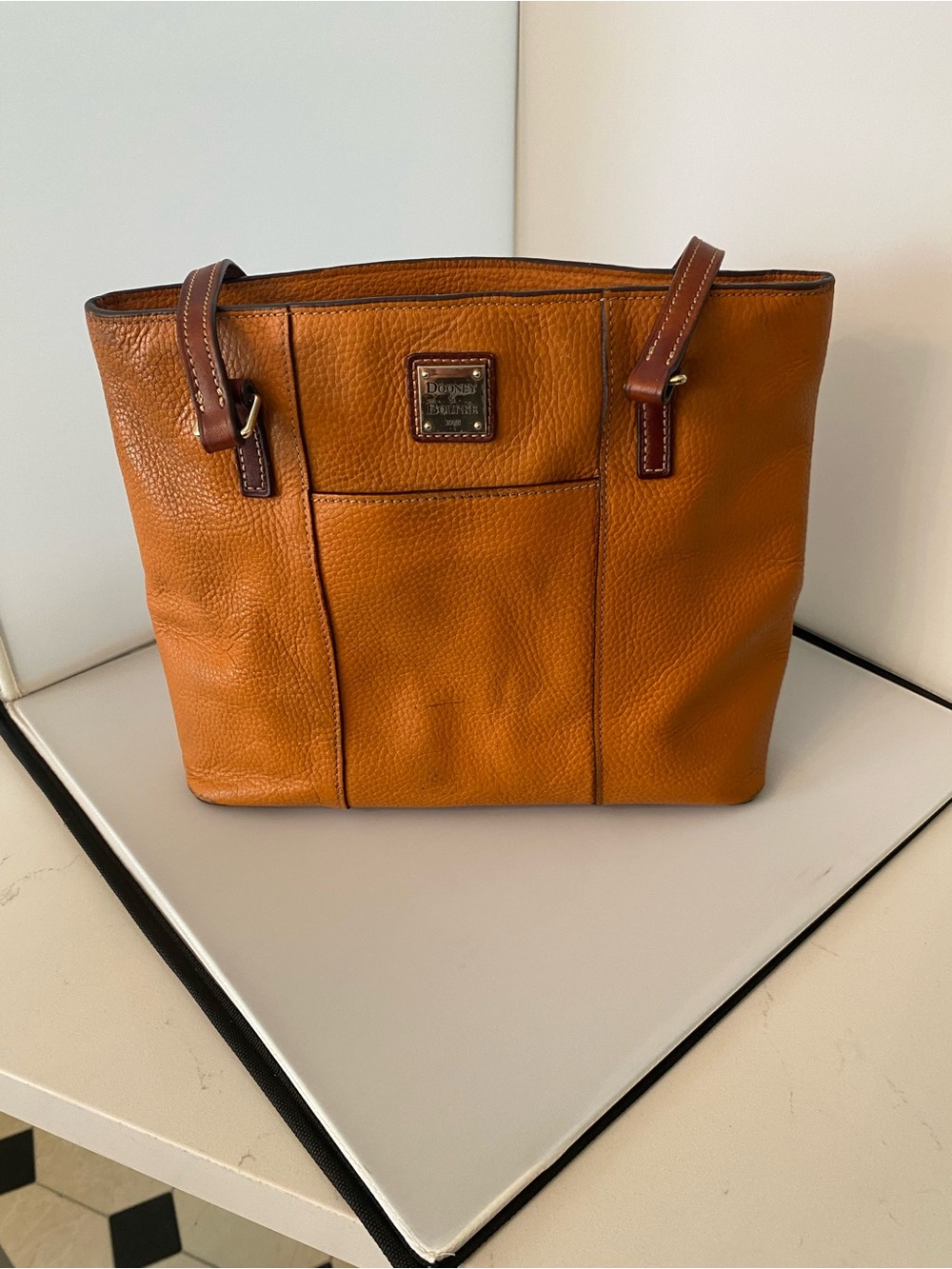 Dooney & Bourke Pebble Leather Tote in Cognac Brown, vintage